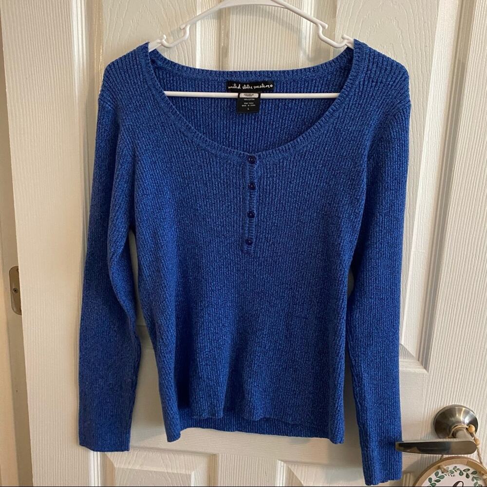 United States Sweaters Long Sleeve Henley Button Knit Top Womens Size Large Blue
